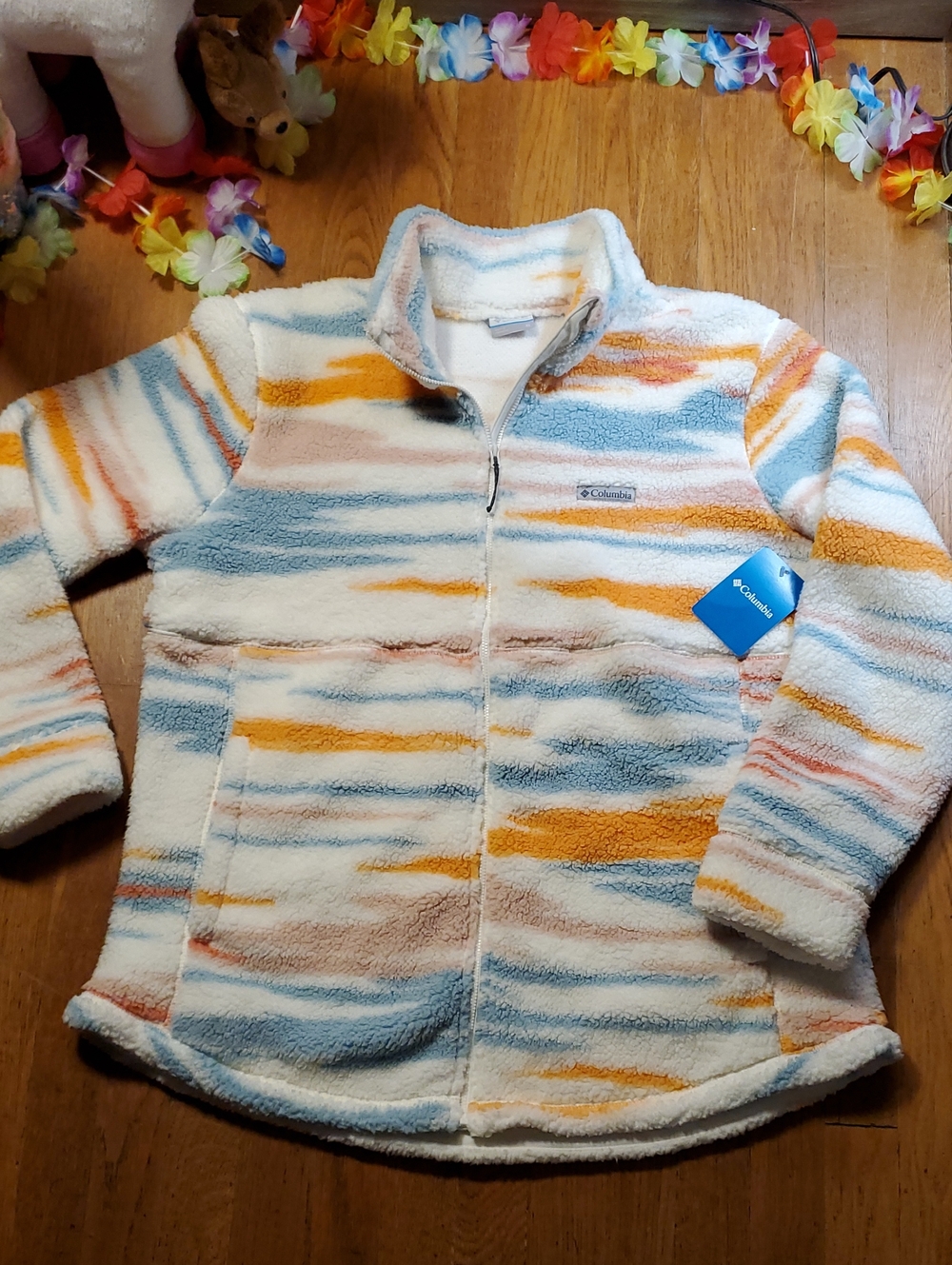 Columbia White Striped Sherpa Fleece Jacket